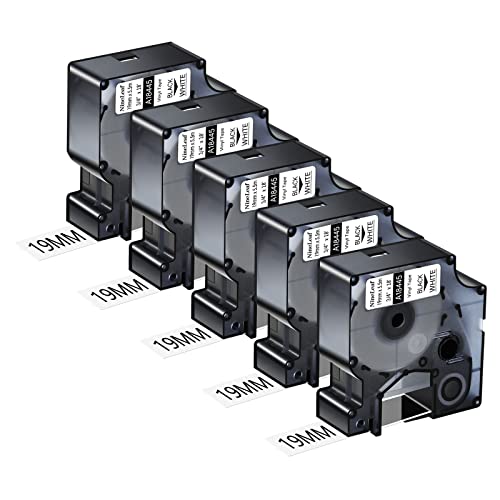 NineLeaf 5 Packung Ersatz für Dymo IND 18445 A18445 19mm x 5.5m Bänder Schwarz auf Weiß Vinyl Permanentes Industrie Schriftband für Rhino 4200 5200 5000 6000 ILP 3M PL150 PL200 Beschriftungsgerät NineLeaf 5 Packung Ersatz für Dymo IND 18445 A18445 19mm x 5.5m Bänder Schwarz auf Weiß Vinyl Permanentes Industrie Schriftband für Rhino 4200 5200 5000 6000 ILP 3M PL150 PL200 Beschriftungsgerät von NineLeaf
