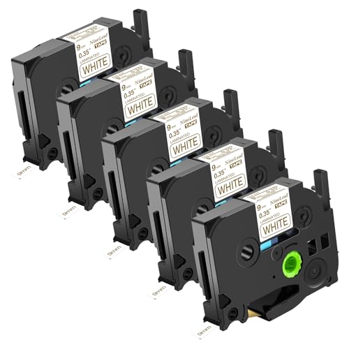 NineLeaf 5 x Ersatz für Brother P-Touch TZe-224 TZ-224 TZe224 TZ224 AZe 9mm 0.35'' Bänder Laminiertes Gold auf Weiß Schriftband Kassette für Ptouch PT-1280TG 1280VP Beschriftungsgerät von NineLeaf