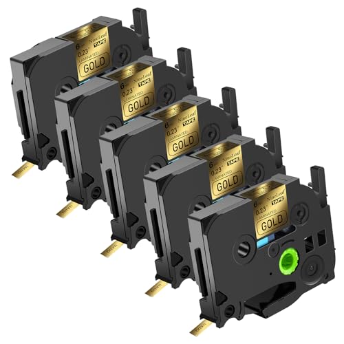 NineLeaf 5 x Ersatz für Brother P-Touch TZe-811 TZ-811 TZe811 TZ811 AZe 6mm 0.23'' Bänder Laminiertes Schwarz auf Gold Schriftband Kassette für Ptouch PT-1280TG 1280VP Beschriftungsgerät von NineLeaf