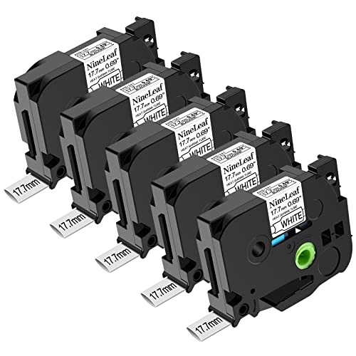 NineLeaf 5 x Kompatibel für Brother P-touch HSe-241 HSe241 HS-241 HS241 HSe Schriftband 17,7mm x 1.5m Schwarz auf Weiß Heißschrumpfschlauch für Drähte Kabel in Ptouch PT-1650 1700 1750 Etikettenband von NineLeaf