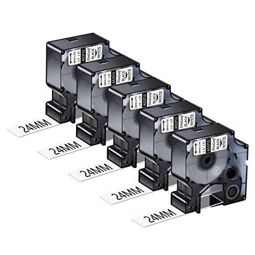 NineLeaf 5 x Kompatibel für Dymo D1 53713 S0720930 A53713 24mm 1'' Schwarz auf Weiß Etikettenband für LabelManager 300 400 450 500TS 450D PC II PnP Wireless LabelWriter 400 Duo Beschriftungsgerät von NineLeaf