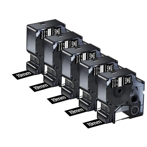 NineLeaf 5x Ersatz für Dymo 1805436 A1805436 19mm x 5,5m Weiß auf Schwarz Polyester Permanent Industrielles Beschriftungsband für Rhino 5200 6000 3M PL150 PL200 PL300 Beschriftungsgerätend von NineLeaf