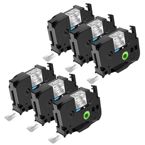 NineLeaf 6 Packung Ersatz für Brother P-Touch TZe-941 TZ-941 TZe941 TZ941 AZe 18mm 0.7'' Bänder Laminiert Schwarz auf Silber Schriftband für Ptouch PT-1880W 18R 18RKT Beschriftungsgerät von NineLeaf