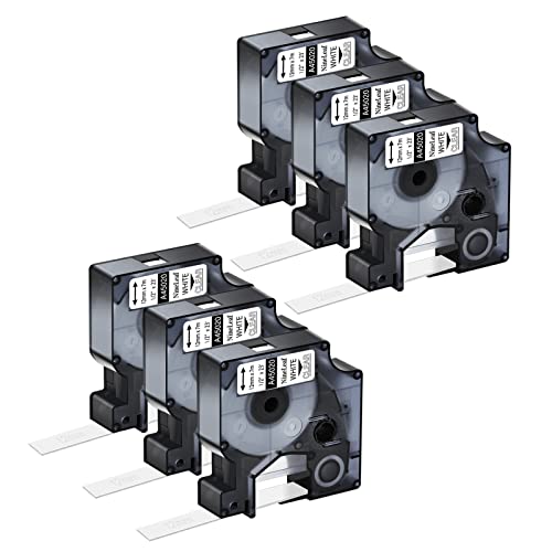 NineLeaf 6 Packung Ersatz für Dymo D1 45020 S0720600 A45020 12mm x 7m 0.47'' Bänder Weiß auf Transparent Schriftband für LabelManager 160 210D 220P 120P LabelPoint 100 150 200 250 Beschriftungsgerät von NineLeaf