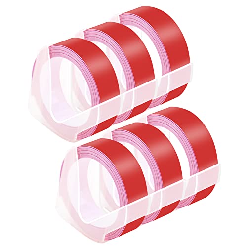 NineLeaf 6 Rollen Kompatibles 3D-Kunststoff-Prägeband Ersatz für Dymo 0898152 Etiketten Weiß auf Rot 12 mm für Organizer Xpress Pro, MoTEX E101 E404, Office Mate II Etikettendrucker von NineLeaf