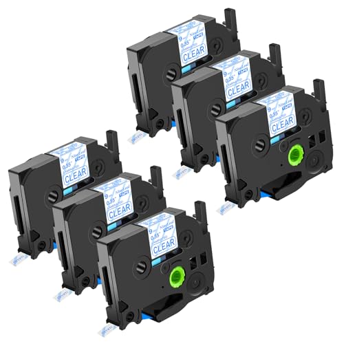 NineLeaf 6 x Ersatz für Brother P-Touch TZe-123 TZ-123 TZe123 TZ123 AZe 9mm 0.35'' Bänder Laminiertes Blau auf Klar Schriftband Kassette für Ptouch PT-1280TG 1280VP Beschriftungsgerät von NineLeaf