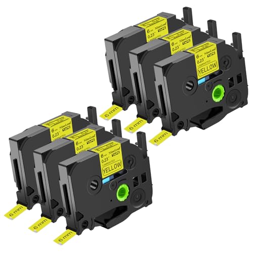 NineLeaf 6 x Ersatz für Brother P-Touch TZe-611 TZ-611 TZe611 TZ611 AZe 6mm 0.23'' Bänder Laminiertes Schwarz auf Gelb Schriftband Kassette für Ptouch PT-1280TG 1280VP Beschriftungsgerät von NineLeaf
