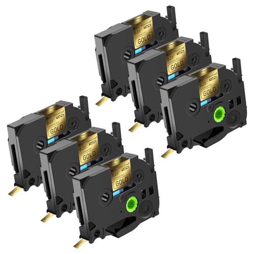 NineLeaf 6 x Ersatz für Brother P-Touch TZe-811 TZ-811 TZe811 TZ811 AZe 6mm 0.23'' Bänder Laminiertes Schwarz auf Gold Schriftband Kassette für Ptouch PT-1280TG 1280VP Beschriftungsgerät von NineLeaf