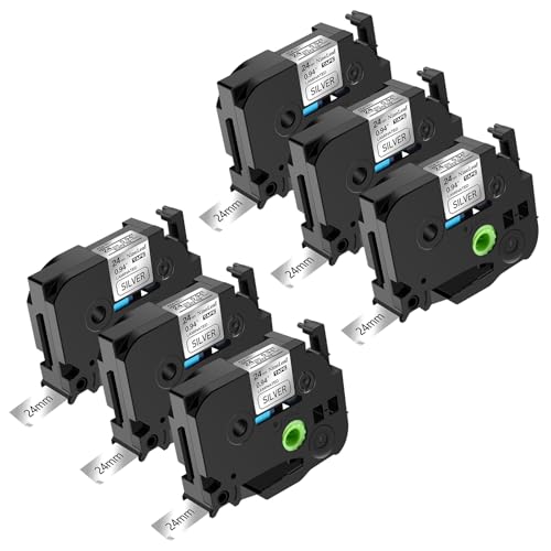 NineLeaf 6 x Ersatz für Brother P-Touch TZe-951 TZ-951 TZe951 TZ951 AZe 24mm 0.94'' Bänder Laminiertes Schwarz auf Silber Schriftband Kassette für Ptouch PT-2400 2410 2430PC Beschriftungsgerät von NineLeaf