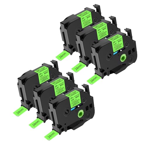 NineLeaf 6 x Ersatz für Brother P-Touch TZe-D51 TZ-D51 TZeD51 TZD51 AZe 24mm 0.94'' Bänder Laminiertes Schwarz auf fluo Grün Schriftband Kassette für Ptouch PT-2400 2410 2430PC Beschriftungsgerät von NineLeaf