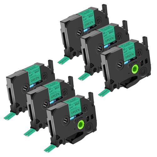NineLeaf 6 x Kompatibel für Brother P-touch TZe-731 TZe731 TZ-731 TZ731 AZe-731 TZE Schriftband 12mm 0.47'' Schwarz auf Grün Laminiert Etikettenband für Ptouch PT-E500VP E550W E800W Beschriftungsgerät von NineLeaf