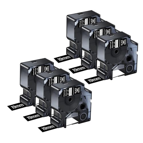 NineLeaf 6x Ersatz für Dymo 1805436 A1805436 19mm x 5,5m Weiß auf Schwarz Polyester Permanent Industrielles Beschriftungsband für Rhino 5200 6000 3M PL150 PL200 PL300 Beschriftungsgerätend von NineLeaf