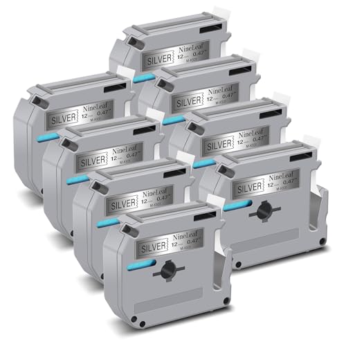 NineLeaf 8 Packung Ersatz für Brother P-Touch M-K931s M-K931 MK931 M-931 M931 12mm 0.47'' Bänder nicht Laminiertes Schwarz auf Silber Schriftband für Ptouch PT-45M 55BM 80SCCP Beschriftungsgerät von NineLeaf