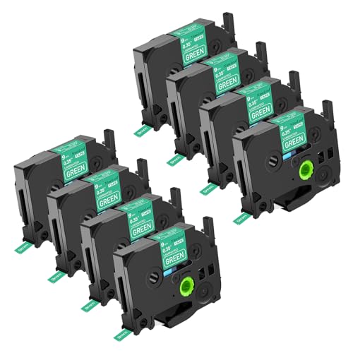 NineLeaf 8 Packung Ersatz für Brother P-Touch TZe-725 TZe725 TZ725 AZe 9mm 0.35'' Laminiertes Weiß auf Grün Schriftband Bänder für Ptouch PT-1830 1830C 1830SC 1830VP Beschriftungsgerät von NineLeaf