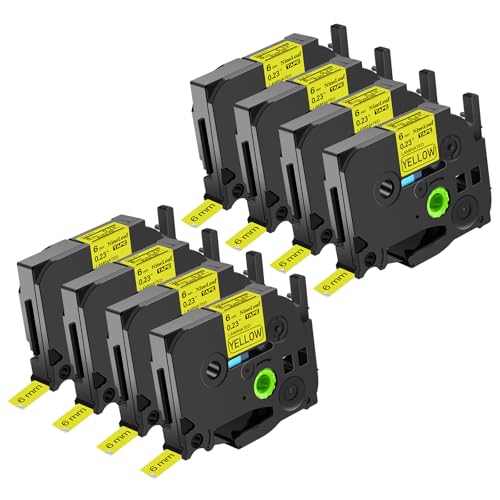 NineLeaf 8 x Ersatz für Brother P-Touch TZe-611 TZ-611 TZe611 TZ611 AZe 6mm 0.23'' Bänder Laminiertes Schwarz auf Gelb Schriftband Kassette für Ptouch PT-1280TG 1280VP Beschriftungsgerät von NineLeaf