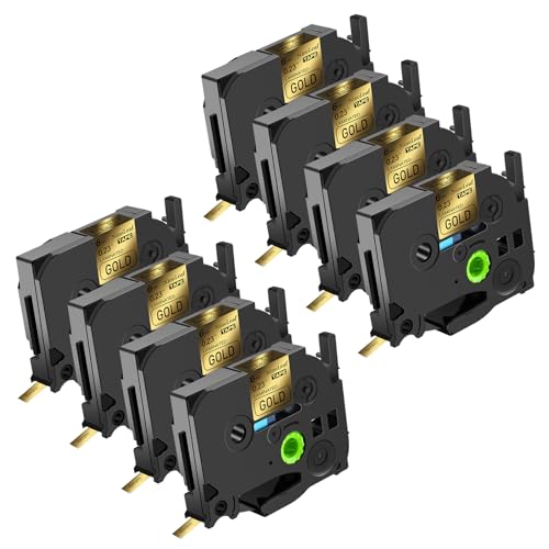 NineLeaf 8 x Ersatz für Brother P-Touch TZe-811 TZ-811 TZe811 TZ811 AZe 6mm 0.23'' Bänder Laminiertes Schwarz auf Gold Schriftband Kassette für Ptouch PT-1280TG 1280VP Beschriftungsgerät von NineLeaf
