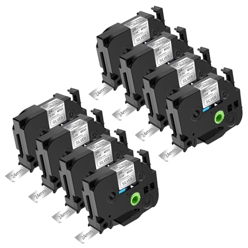 NineLeaf 8 x Ersatz für Brother P-Touch TZe-951 TZ-951 TZe951 TZ951 AZe 24mm 0.94'' Bänder Laminiertes Schwarz auf Silber Schriftband Kassette für Ptouch PT-2400 2410 2430PC Beschriftungsgerät von NineLeaf