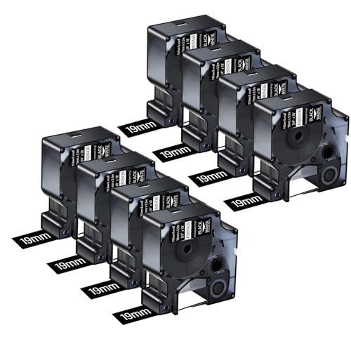 NineLeaf 8x Ersatz für Dymo 1805436 A1805436 19mm x 5,5m Weiß auf Schwarz Polyester Permanent Industrielles Beschriftungsband für Rhino 5200 6000 3M PL150 PL200 PL300 Beschriftungsgerätend von NineLeaf