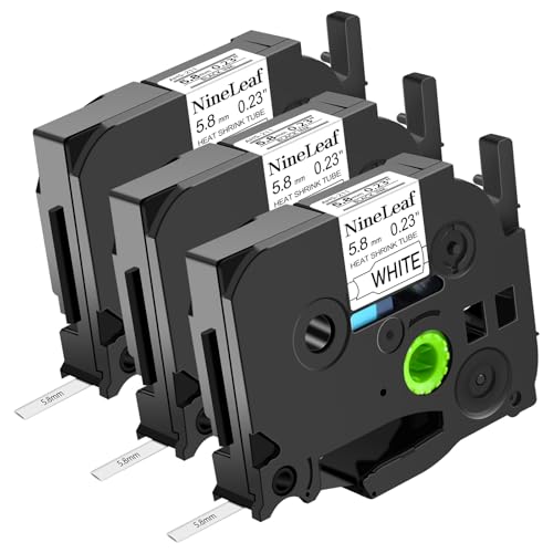 NineLeaf 3 x kompatibel mit Brother Schrumpfschlauch 5,8mm HSe-211 HSe211 HS-211 Etikettenband Schwarz auf Weiß Schriftband für P-Touch PT-E300 E500 E550W E800W P900 H500 P950NW Etikettenhersteller von NineLeaf