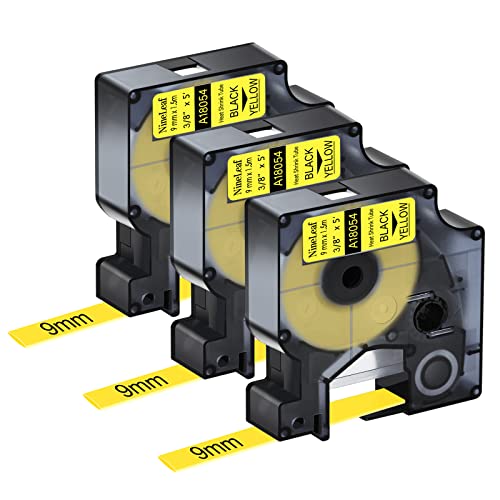 NineLeaf Industrieletiketten, 9 mm, kompatibel mit DYMO 18054 Schrumpfschlauch, Verwendung mit DYMO Rhino 5200 4200 5000 6000 industriellen Etikettenhersteller, Schwarz auf Gelb, 3 Stück NineLeaf Industrieletiketten, 9 mm, kompatibel mit DYMO 18054 Schrumpfschlauch, Verwendung mit DYMO Rhino 5200 4200 5000 6000 industriellen Etikettenhersteller, Schwarz auf Gelb, 3 Stück von NineLeaf