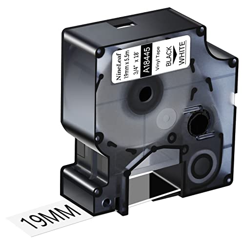 NineLeaf Kompatibel für Dymo 18445 IND 19mm 3/4'' Schwarz auf Weiß Industrie Vinyl-Etiketten für Rhino 4200 5200 5000 6000 ILP 219 3M PL150 PL200 PL300 Tyco T107M Beschriftungsgerät von NineLeaf