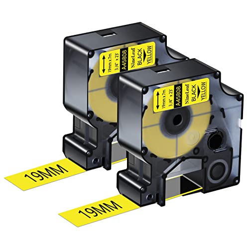 Nineleaf Etiketten, 19 mm, kompatibel mit DYMO D1 Etikettenband 45808, Schwarz auf Gelb, für DYMO LabelManager 360D 450D 420P 500TS Wireless PnP Etikettendrucker, 19 mm x 8 m, 2 Stück Nineleaf Etiketten, 19 mm, kompatibel mit DYMO D1 Etikettenband 45808, Schwarz auf Gelb, für DYMO LabelManager 360D 450D 420P 500TS Wireless PnP Etikettendrucker, 19 mm x 8 m, 2 Stück von NineLeaf