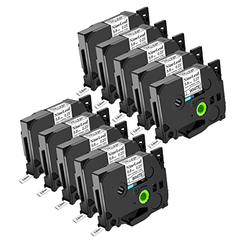 Nineleaf 10 Packung kompatibel für Brother Schrumpfschlauch Band 5.8mm HS-211 HS211 HSe-211 HSe211 Schwarz auf Weiß Etikettenband für P-Touch E300 E500 E550W E800W P900 H500 P950NW P750WVP Schriftband von NineLeaf