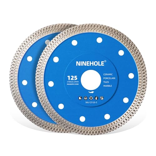 2x 125mm Diamant Fliesenscheibe, Diamantscheibe Trennscheibe für Fliese, Feinsteinzeug, Marmor, Keramik und Naturstein, Extra Dünn Diamant Trennscheibe 2x 125mm Diamant Fliesenscheibe, Diamantscheibe Trennscheibe für Fliese, Feinsteinzeug, Marmor, Keramik und Naturstein, Extra Dünn Diamant Trennscheibe von Ninehole