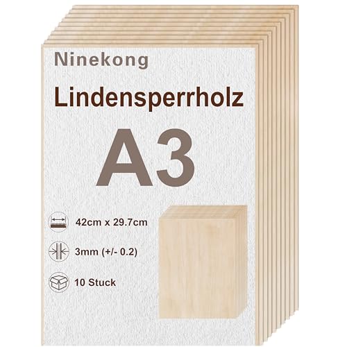 10 Stück Lindenholzplatte A3,sperrholzplatte 3mm,420x297mm Bastelbrett,Pappel-Sandwich, Lindensperrholz, geeignet zum Laserschneiden und Gravieren, Dekupiersäge, Brandmalerei, CNC-Fräsmaschine 10 Stück Lindenholzplatte A3,sperrholzplatte 3mm,420x297mm Bastelbrett,Pappel-Sandwich, Lindensperrholz, geeignet zum Laserschneiden und Gravieren, Dekupiersäge, Brandmalerei, CNC-Fräsmaschine von Ninekong