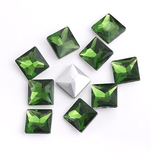 NingPower 100 Stück Quadratische Glas Strasssteine Künstlicher Kristall Edelsteine mit Spitzer Unterseite, Geeignet für Kunsthandwerk Projekte, Aufnähen, Dunkelgrün, 10mm von NingPower