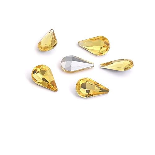 NingPower 100 Stück Strasssteine In Tropfenform, Künstlicher Kristall mit Spitzer Unterseite, Geeignet für Kunsthandwerk Projekte, Aufnähen, Gelb, 8mm × 13mm von NingPower
