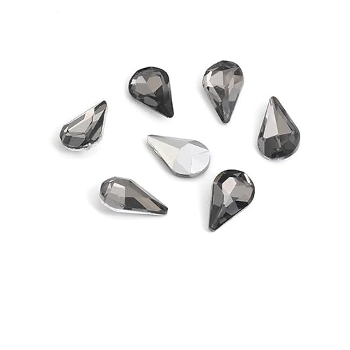 NingPower 100 Stück Strasssteine In Tropfenform, Künstlicher Kristall mit Spitzer Unterseite, Geeignet für Kunsthandwerk Projekte, Aufnähen, Grau, 8mm × 13mm von NingPower