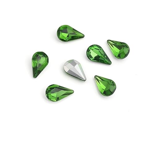 NingPower 100 Stück Strasssteine In Tropfenform, Künstlicher Kristall mit Spitzer Unterseite, Geeignet für Kunsthandwerk Projekte, Aufnähen, Grün, 6mm × 10mm von NingPower