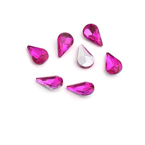 NingPower 100 Stück Strasssteine In Tropfenform, Künstlicher Kristall mit Spitzer Unterseite, Geeignet für Kunsthandwerk Projekte, Aufnähen, Rosenrot, 6mm × 10mm von NingPower