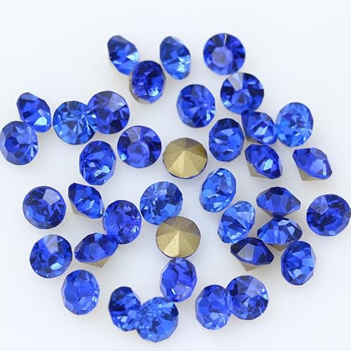 NingPower 1430 Stück 5mm Runde Glas Strasssteine Künstlicher Kristall mit Spitzer Unterseite, Geeignet für Kunsthandwerk Projekte, Aufnähen, Dunkelblau von NingPower