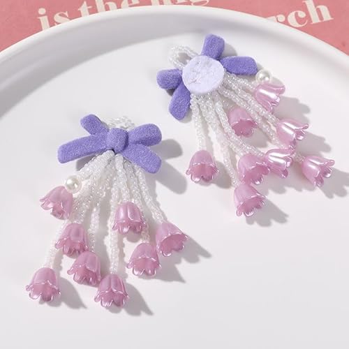 NingPower 2 Stück Perlengewebte Schleifen, Blumenquastenschleife für Basteln, Nähen, Haarspangenherstellung, Bekleidungszubehör, Lila von NingPower