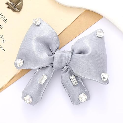 NingPower 2 Stück Strass Deko Schleifen Süßer Schleife für Basteln, Nähen, Haarspangenherstellung, Bekleidungsaccessoires, Grau von NingPower