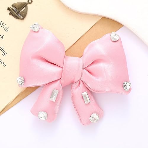 NingPower 2 Stück Strass Deko Schleifen Süßer Schleife für Basteln, Nähen, Haarspangenherstellung, Bekleidungsaccessoires, Rosa von NingPower