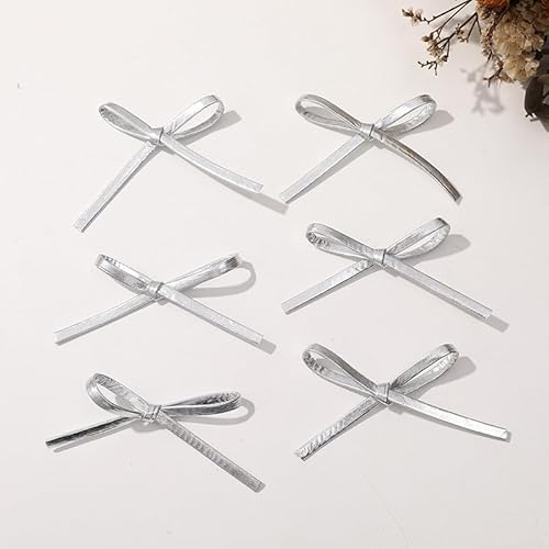 NingPower 20 Stück 10cm Große Schleifen, Kunstlederschleife für Basteln, Nähen, Haarspangenherstellung, Bekleidungszubehör, Silber von NingPower