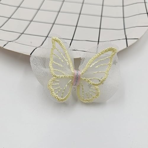 NingPower 20 Stück Bestickte Schmetterlings Schleifen 6cm Maschenschleife für Basteln, Nähen, Haarspangenherstellung, Bekleidungszubehör, Hellgelb von NingPower