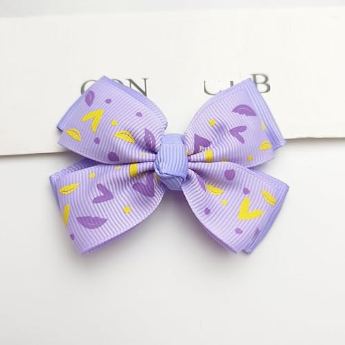 NingPower 20 Stück Gestreifte Schleifen mit Alphabet Love Herzmuster, 8cm Schleife für Basteln, Nähen, Herstellen Von Haarspangen, Bekleidungszubehör, Lila von NingPower