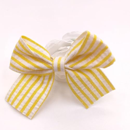 NingPower 20 Stück Gestreifte Stoff Schleifen 7cm Schleife für Basteln, Nähen, Haarspangenherstellung, Bekleidungszubehör, Gelb von NingPower