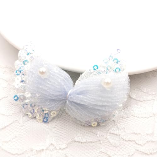 NingPower 20 Stück Mesh Engelsflügel Perle Schleifen 6cm Schleife für Basteln, Nähen, Haarspangenherstellung, Bekleidungszubehör, Hellblau NingPower 20 Stück Mesh Engelsflügel Perle Schleifen 6cm Schleife für Basteln, Nähen, Haarspangenherstellung, Bekleidungszubehör, Hellblau von NingPower