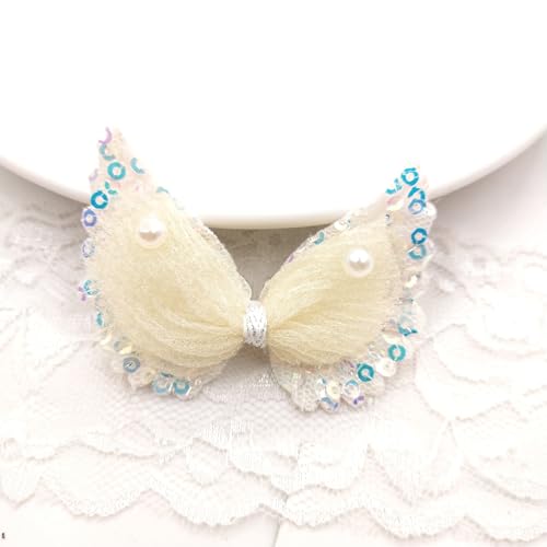 NingPower 20 Stück Mesh Engelsflügel Perle Schleifen 6cm Schleife für Basteln, Nähen, Haarspangenherstellung, Bekleidungszubehör, Hellgelb NingPower 20 Stück Mesh Engelsflügel Perle Schleifen 6cm Schleife für Basteln, Nähen, Haarspangenherstellung, Bekleidungszubehör, Hellgelb von NingPower