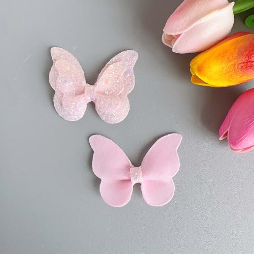 NingPower 20 Stück Schleifen In Schmetterlingsform, Glänzender Schleife für Basteln, Nähen, Haarspangenherstellung, Bekleidungszubehör, Rosa von NingPower