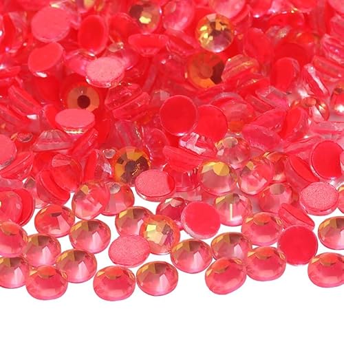 NingPower 2880 Stück Runde Glas Strasssteine Flache Rückseite Künstlicher Kristall Edelsteine, Geeignet für Kunsthandwerk Projekte, Aufnähen, Rot, 2mm von NingPower