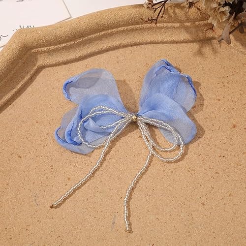 NingPower 4 Stück Aus Perlen Gewebte Schleifen, Garnschleife für Basteln, Nähen, Herstellen Von Haarspangen, Bekleidungszubehör, Blau von NingPower