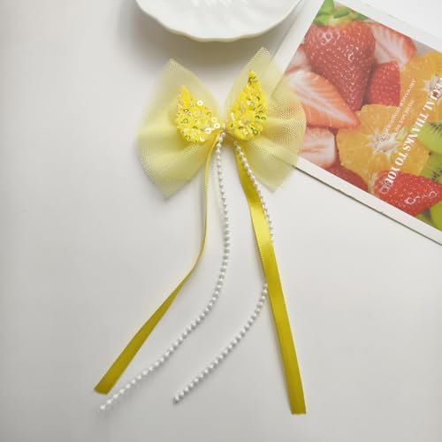 NingPower 50 Stück Doppellagige Mesh Paillettenflügel Schleifen Perlenband Schleife für Basteln, Nähen, Herstellen Von Haarspangen, Bekleidungszubehör, Gelb von NingPower