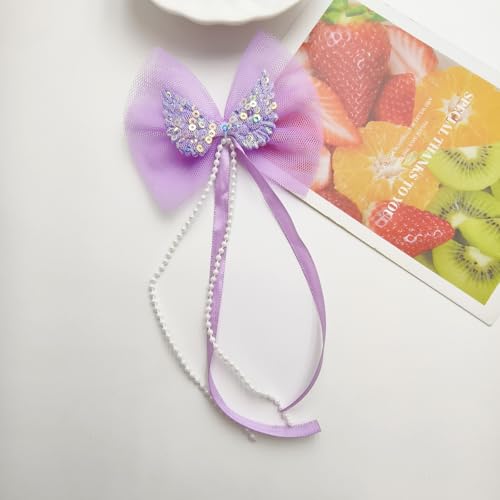 NingPower 50 Stück Doppellagige Mesh Paillettenflügel Schleifen Perlenband Schleife für Basteln, Nähen, Herstellen Von Haarspangen, Bekleidungszubehör, Lila von NingPower