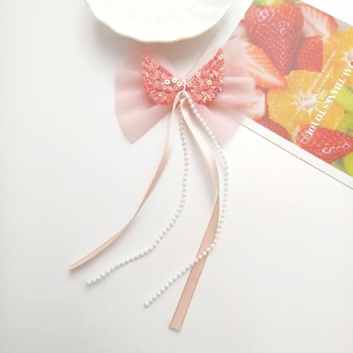 NingPower 50 Stück Doppellagige Mesh Paillettenflügel Schleifen Perlenband Schleife für Basteln, Nähen, Herstellen Von Haarspangen, Bekleidungszubehör von NingPower